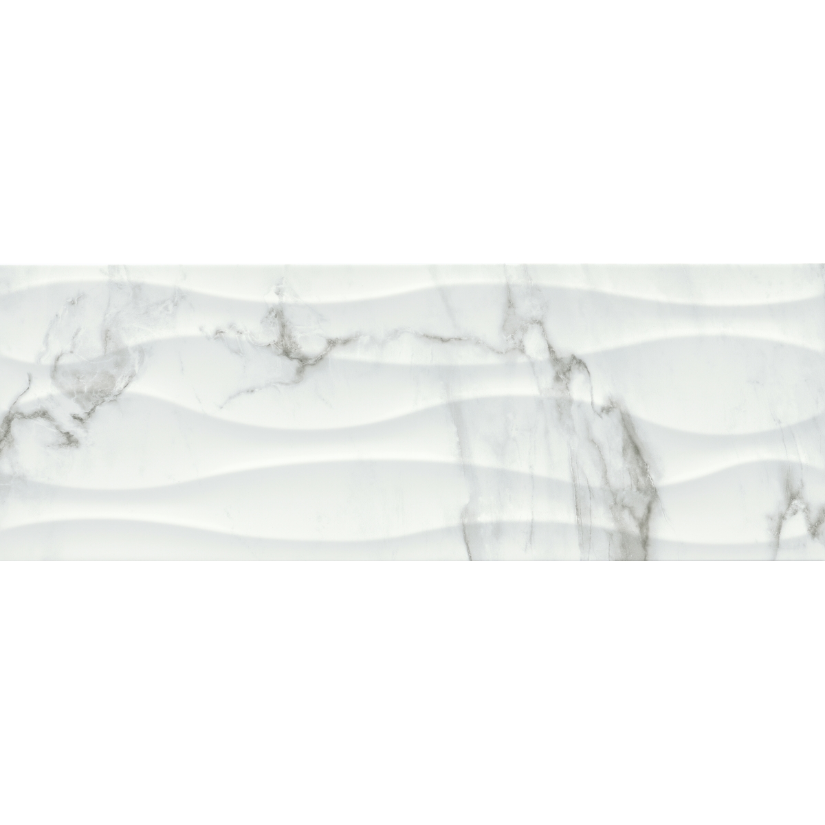 Sculpture Wave Gloss ceramic tile in white color, 13x36 size, glossy finish, made from durable ceramic material.